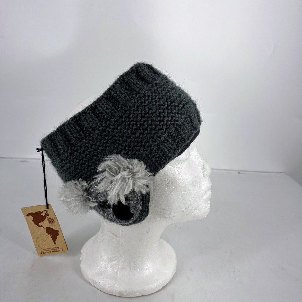 Andes Gifts Koala Knit Headband Ear Warmer Gray Fleece Lined Handmade Peru NEW‎
